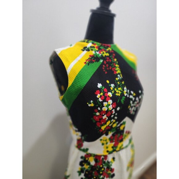 VTG Gorgeous Bleeker Street Floral Dress 60s 70s Retro Waffle Cinch Waist Sz S M - Picture 5 of 13